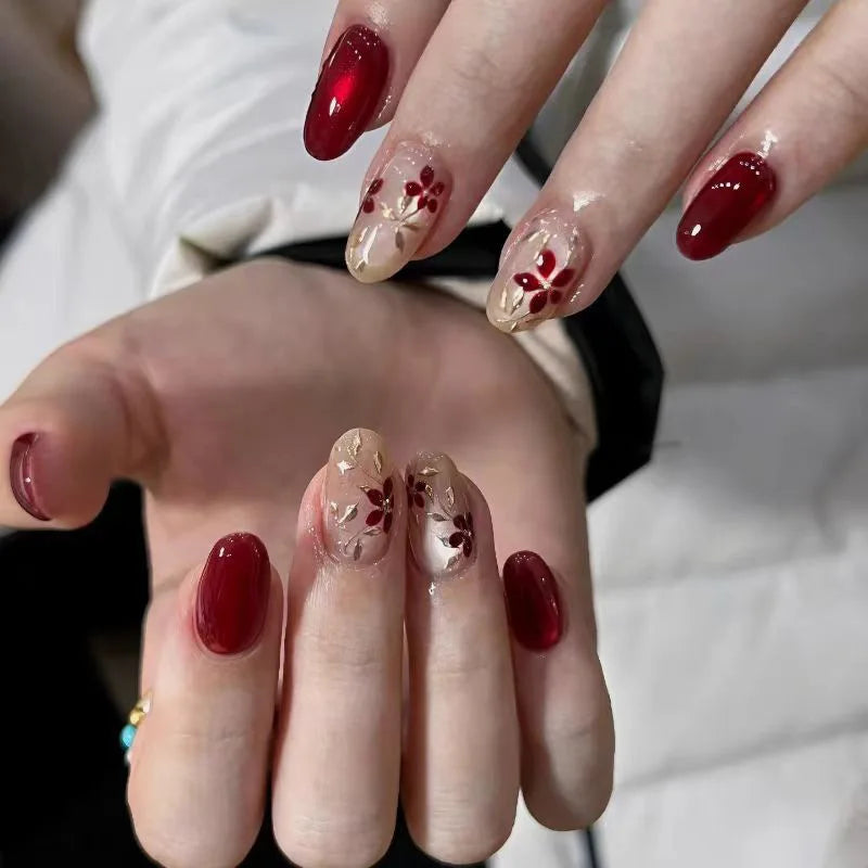 3D Flower French Tip Press On Nails Almond