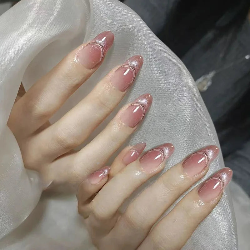 3D Flower French Tip Press On Nails Almond