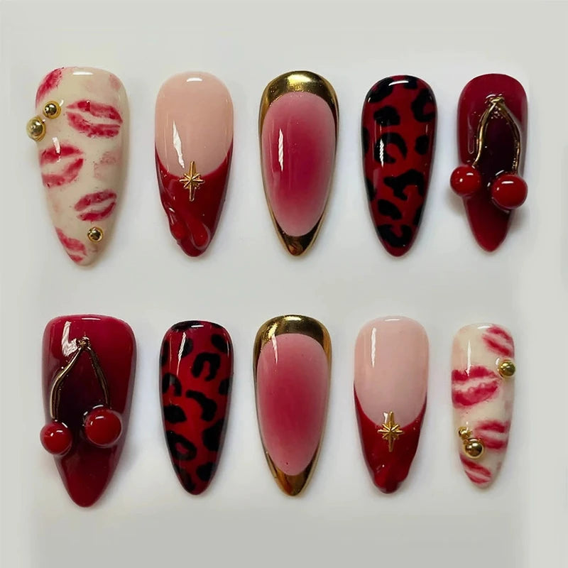 3D Flower French Tip Press On Nails Almond