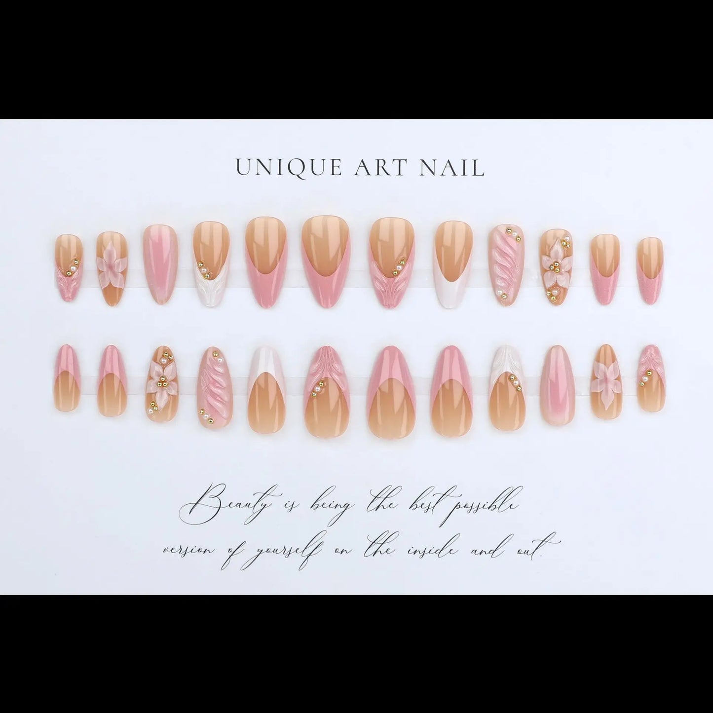 3D Flower French Tip Press On Nails Almond