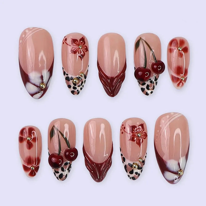 3D Flower French Tip Press On Nails Almond