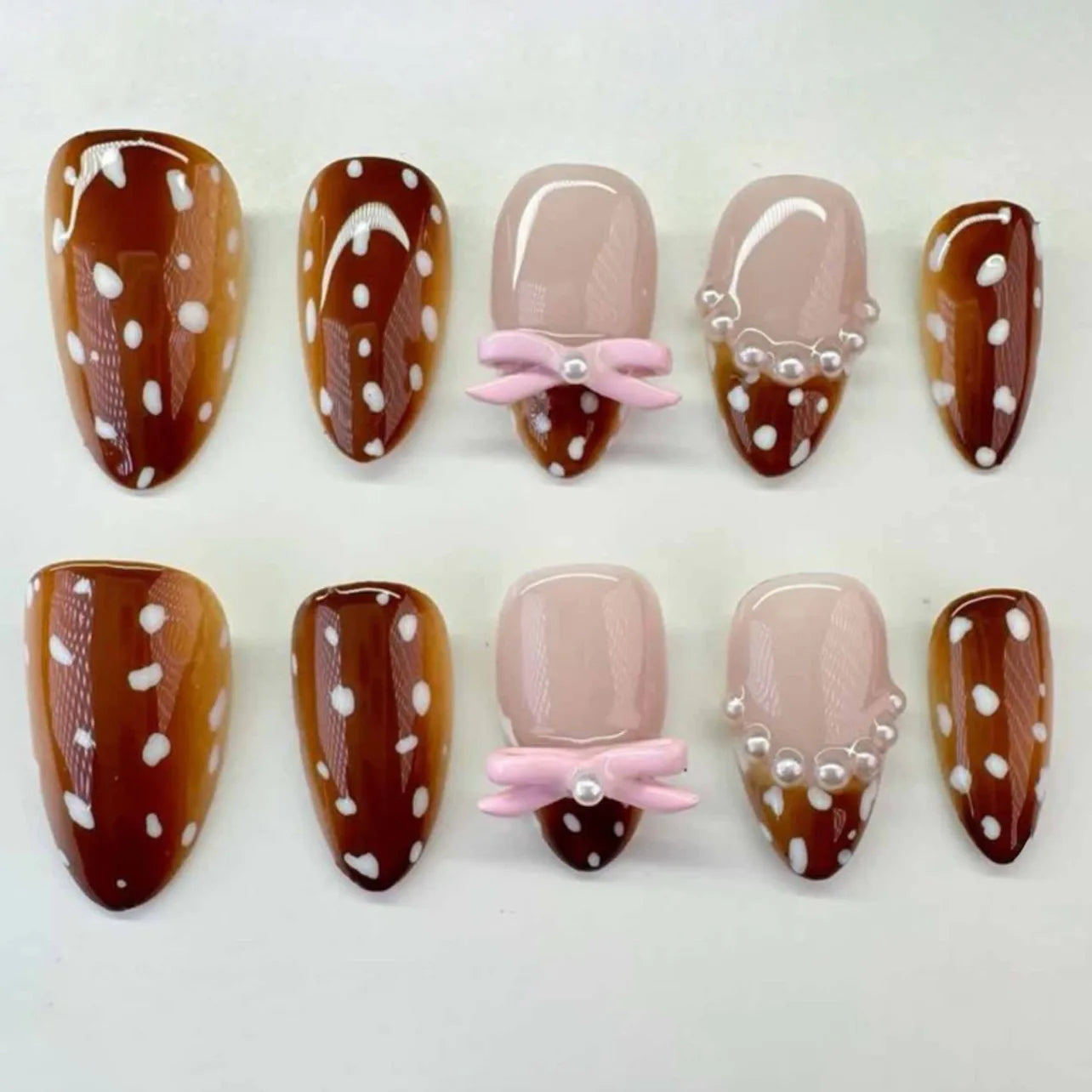 3D Flower French Tip Press On Nails Almond