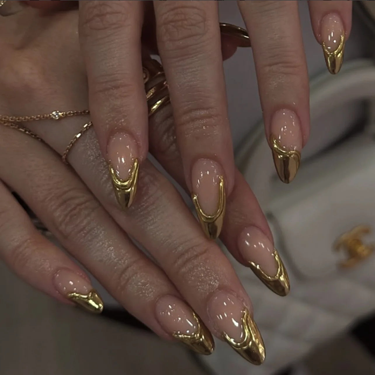 3D Flower French Tip Press On Nails Almond