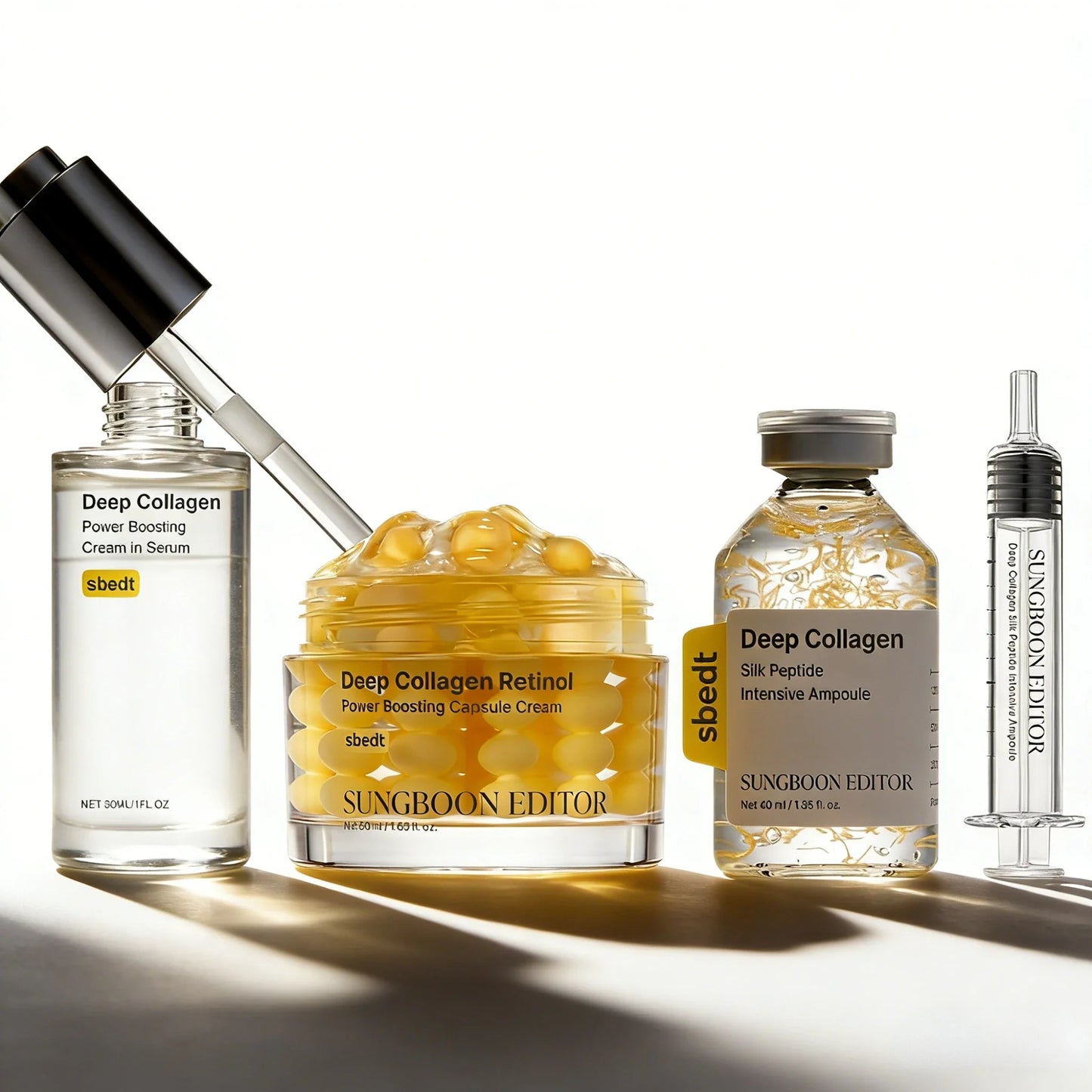 Korean Deep Collagen Skin Care Set – Silk Peptide Ampoule, Boosting Serum & Retinol Capsule | Fade Fine Lines