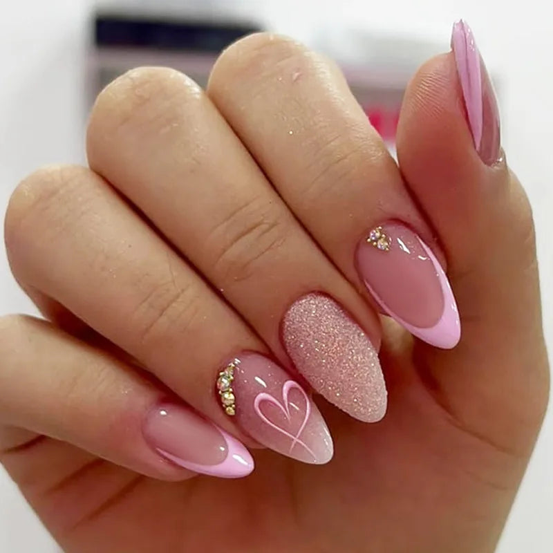 3D Flower French Tip Press On Nails Almond