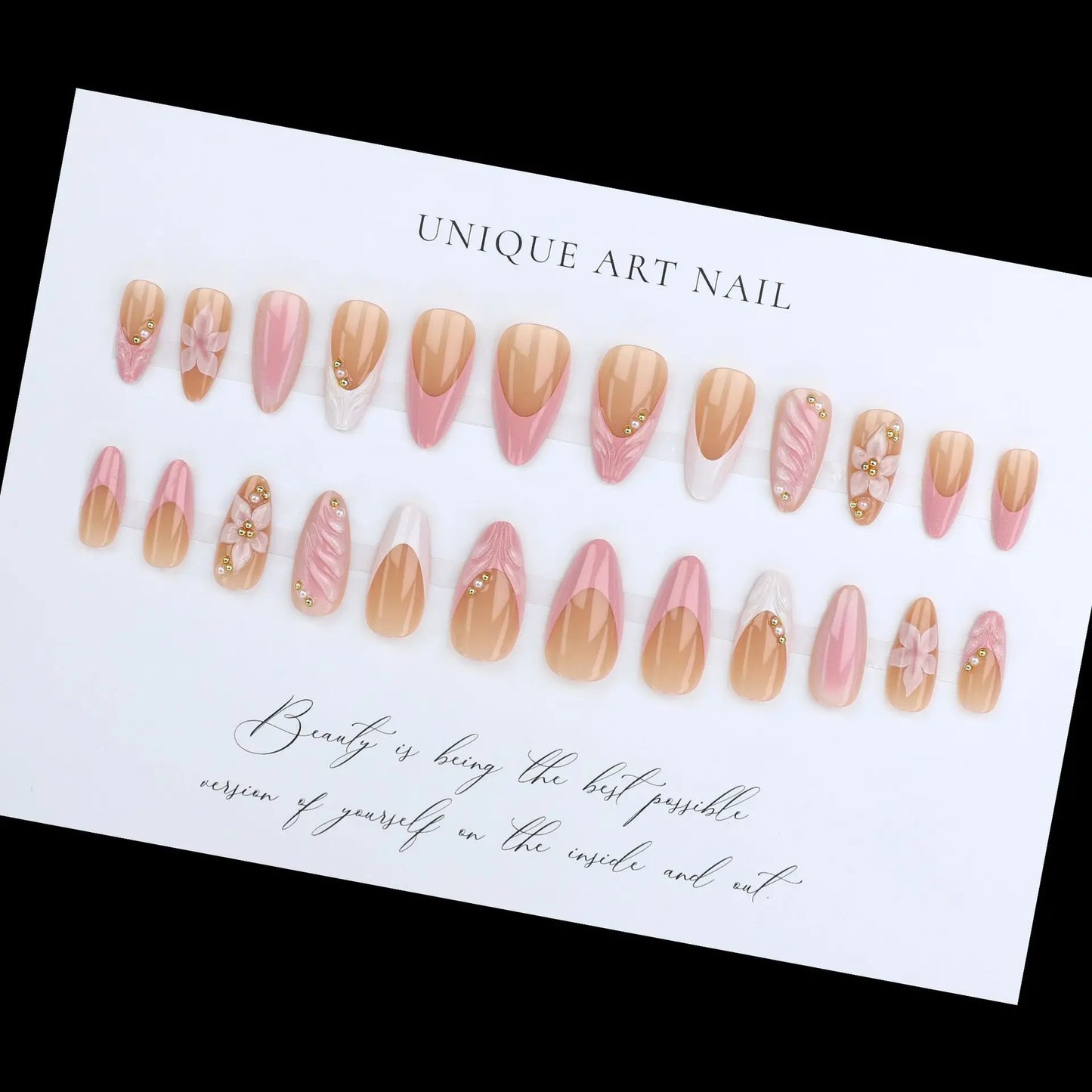 3D Flower French Tip Press On Nails Almond