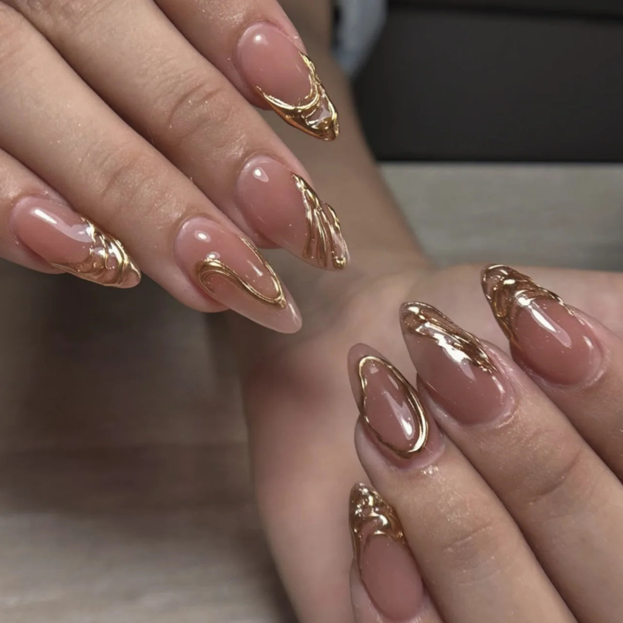 3D Flower French Tip Press On Nails Almond