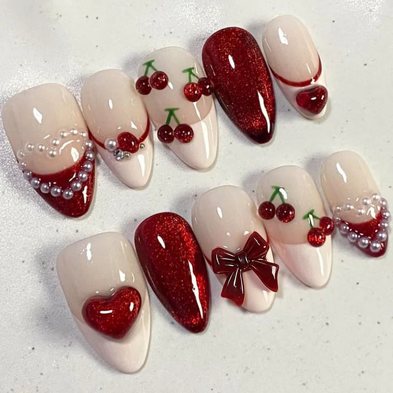 3D Flower French Tip Press On Nails Almond