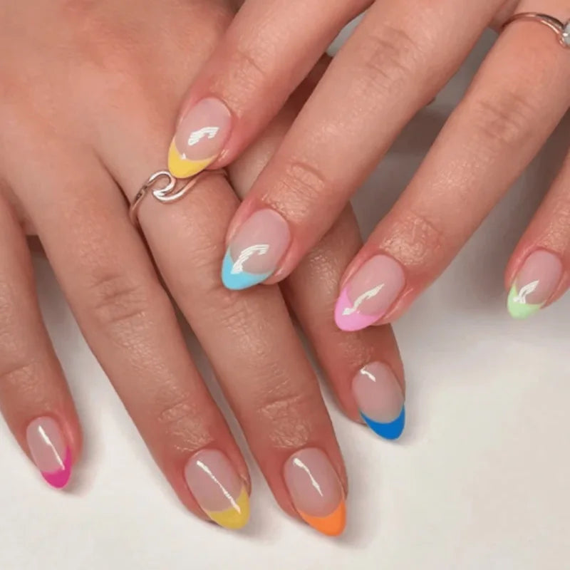 3D Flower French Tip Press On Nails Almond
