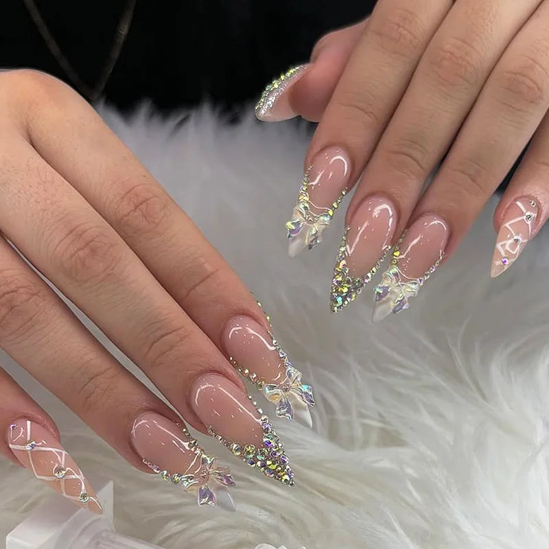 3D Flower French Tip Press On Nails Almond