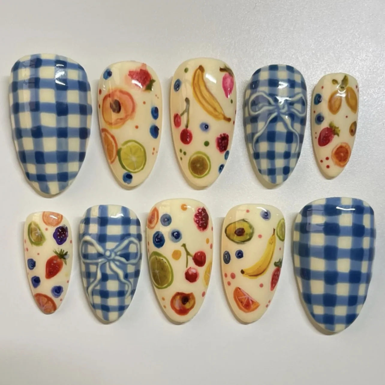 3D Flower French Tip Press On Nails Almond