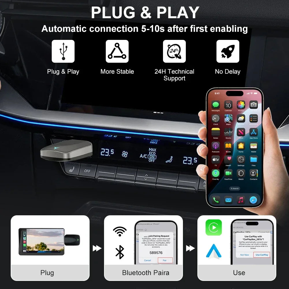 2026 CarPlay Android Auto Wireless Adapter, Fast Pairing, Quick Connection