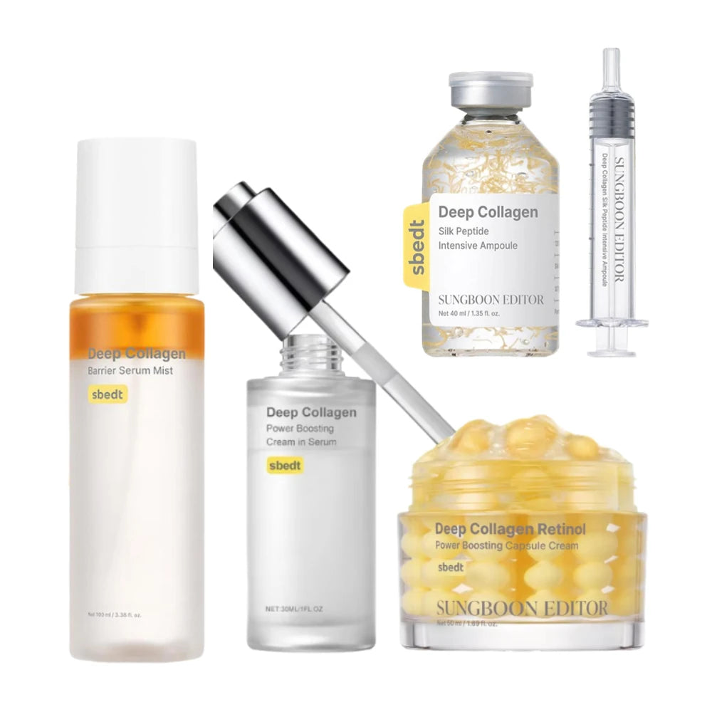 Korean Deep Collagen Skin Care Set – Silk Peptide Ampoule, Boosting Serum & Retinol Capsule | Fade Fine Lines