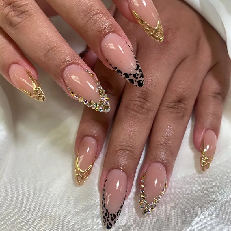 3D Flower French Tip Press On Nails Almond